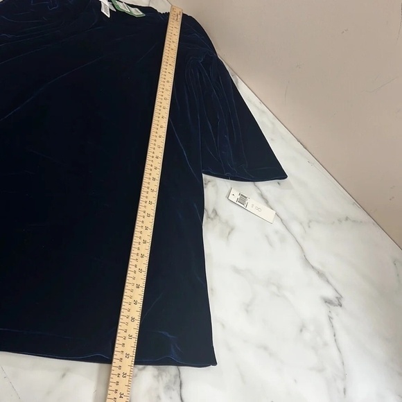 Donna Morgan Dress Womens 8 Navy Velvet 3/4 Sleeve Cowl Neck Velour Off Shoulder - Picture 10 of 11